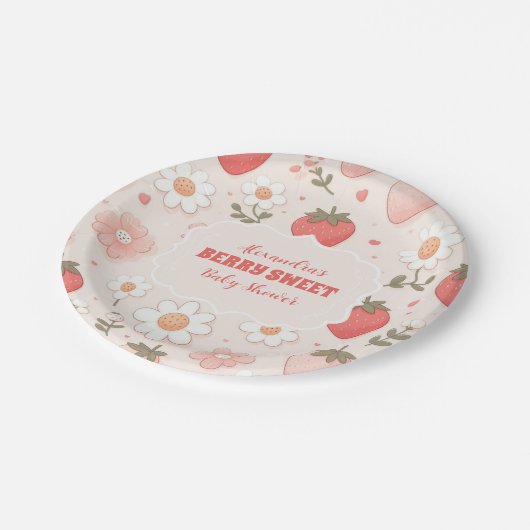 Aardbei Berry Sweet Baby shower Papieren Bordje (Gekanteld)