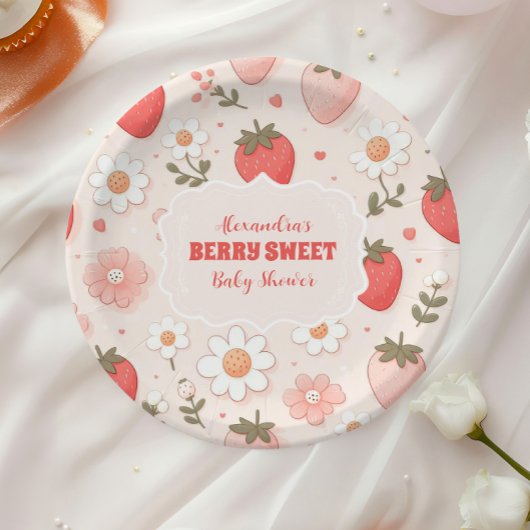 Aardbei Berry Sweet Baby shower Papieren Bordje