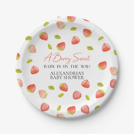 Aardbei Berry Sweet Baby shower Papieren Bordje (Voorkant)