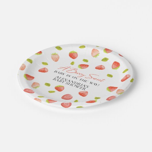 Aardbei Berry Sweet Baby shower Papieren Bordje (Gekanteld)