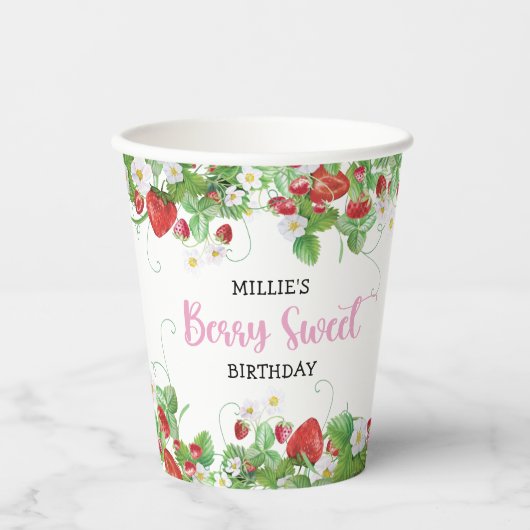 Aardbei Berry Sweet Birthday Papieren Bekers (Voorkant)