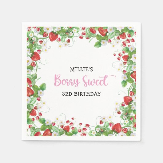 Aardbei Berry Sweet Birthday Servet (Voorkant)