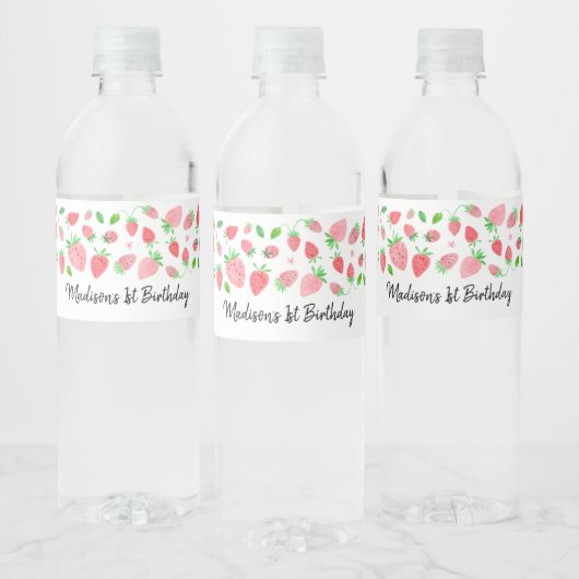Aardbei Berry Sweet Birthday Waterfles Etiket (Flessen)