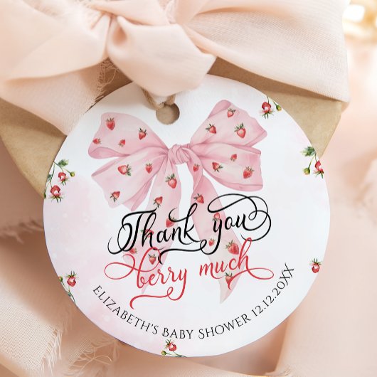 Aardbei Berry Sweet Bow Baby shower Dank u Bedankjes Labels