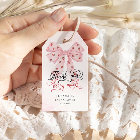 Aardbei Berry Sweet Bow Baby shower Dank u Cadeaulabel
