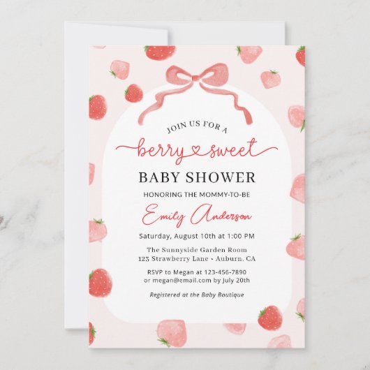 Aardbei Berry Sweet Croquette Bow Baby shower Kaart (Voorkant)
