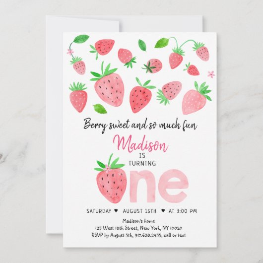 Aardbei Berry Sweet First Birthday Kaart (Voorkant)