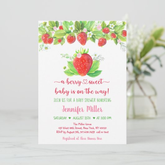 Aardbei Berry Sweet Floral Baby shower Kaart (Staand voorkant)