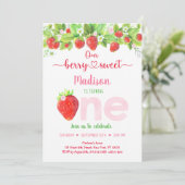 Aardbei Berry Sweet Floral First Birthday Kaart (Staand voorkant)