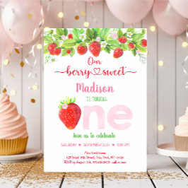 Aardbei Berry Sweet Floral First Birthday Kaart