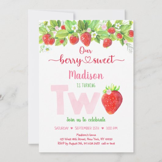 Aardbei Berry Sweet Floral Tweede verjaardag Kaart (Voorkant)