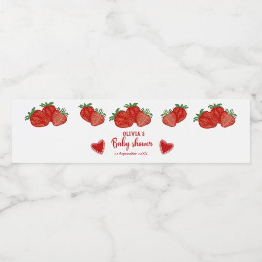 Aardbei Berry Sweet Fruit Fresh Heart Baby Show Waterfles Etiket (Enkel label)