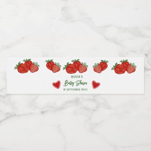 Aardbei Berry Sweet Fruit Heart Baby shower Waterfles Etiket (Enkel label)