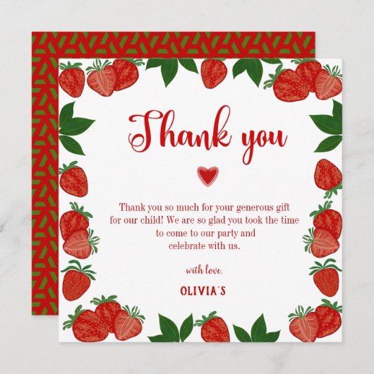 Aardbei Berry Sweet Fruit, vers Dank je wel Kaart (Voorkant / Achterkant)