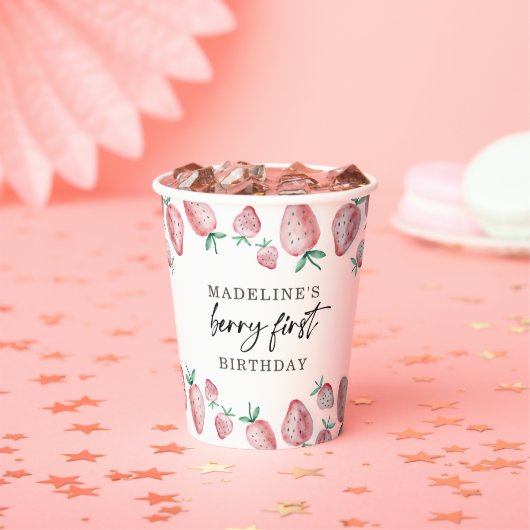Aardbei Berry Sweet Girl First Birthday Paper C Papieren Bekers (Insitu)
