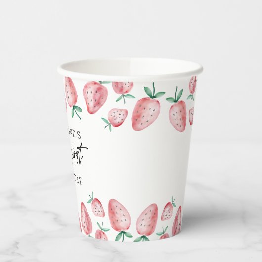 Aardbei Berry Sweet Girl First Birthday Paper C Papieren Bekers (Links)