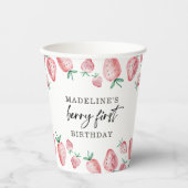 Aardbei Berry Sweet Girl First Birthday Paper C Papieren Bekers (Voorkant)