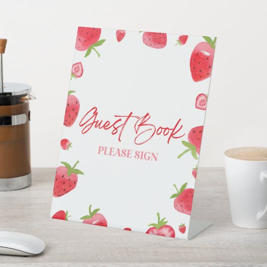 Aardbei Berry Sweet Guest Book Reclamebord Met Voetstuk (Insitu)
