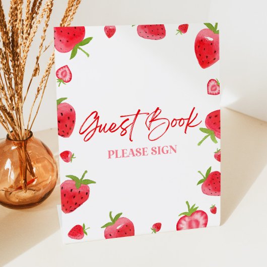 Aardbei Berry Sweet Guest Book Reclamebord Met Voetstuk