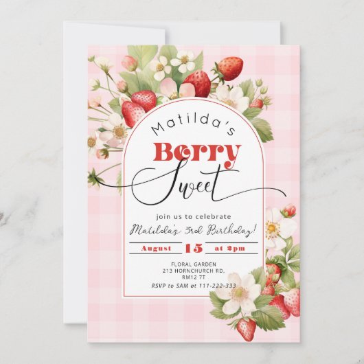 Aardbei Berry Sweet meisje verjaardagsfeestje Kaart (Voorkant)