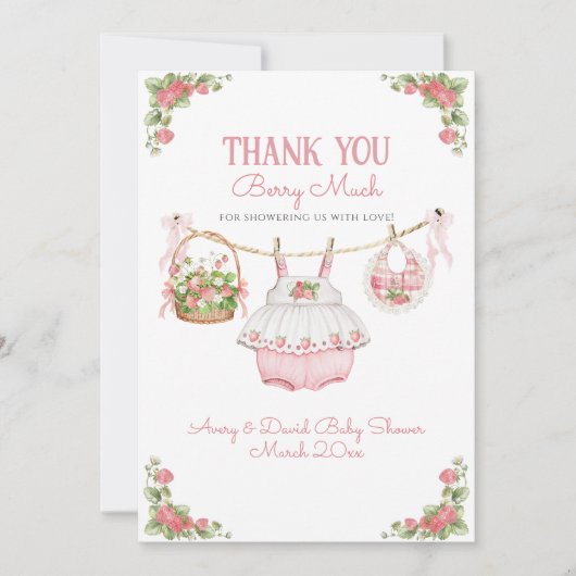 Aardbei Berry Sweet Modern Baby Meisje Douche Bedankkaart (Voorkant)