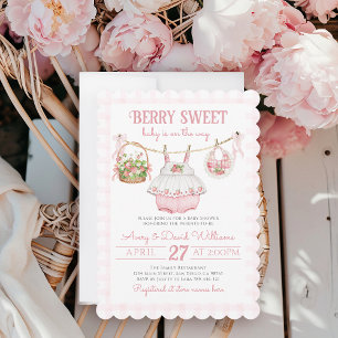 Aardbei Berry Sweet Modern Baby Meisje Douche Kaart