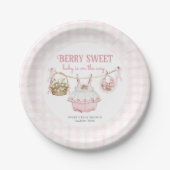 Aardbei Berry Sweet Modern Baby Meisje Douche Papieren Bordje (Voorkant)