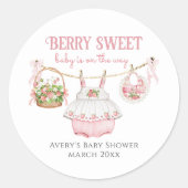Aardbei Berry Sweet Modern Baby Meisje Douche Ronde Sticker (Voorkant)