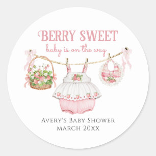 Aardbei Berry Sweet Modern Baby Meisje Douche Ronde Sticker