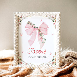 Aardbei Berry Sweet Pink Bow Baby shower Favors Poster
