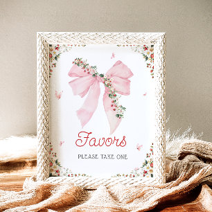 Aardbei Berry Sweet Pink Bow Baby shower Favors Poster
