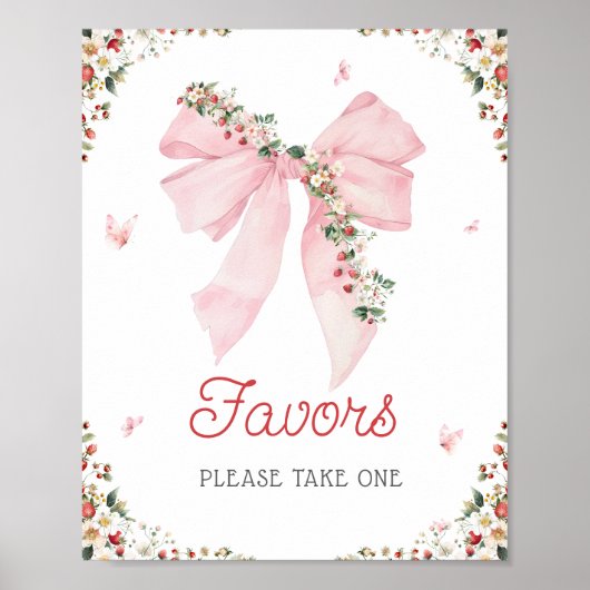 Aardbei Berry Sweet Pink Bow Baby shower Favors Poster (Voorkant)