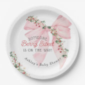 Aardbei Berry Sweet Pink Bow Baby shower Papieren Bordje (Voorkant)