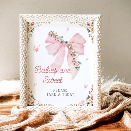 Aardbei Berry Sweet Pink Bow Baby's zijn zoet Poster