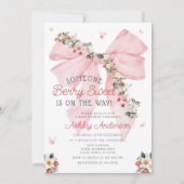 Aardbei Berry Sweet Pink Bow Girl Baby shower Kaart (Voorkant)