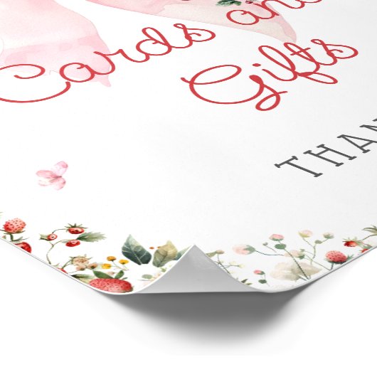 Aardbei Berry Sweet Pink Bow Kaarten en geschenken Poster (Hoek)