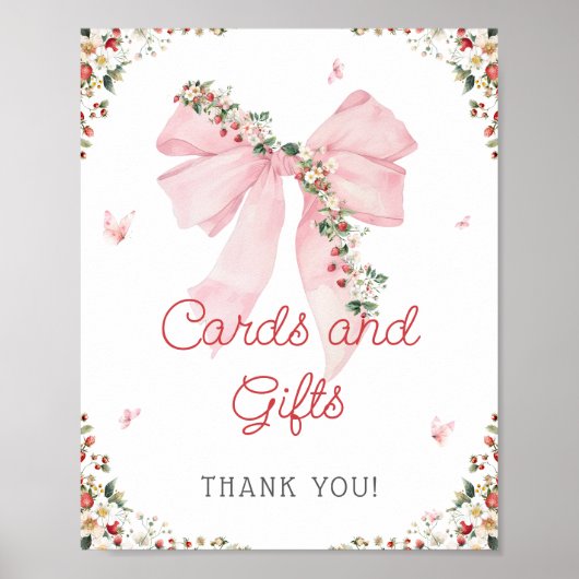 Aardbei Berry Sweet Pink Bow Kaarten en geschenken Poster (Voorkant)