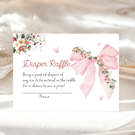 Aardbei Berry Sweet Pink Bow Luier Raffle Informatiekaartje