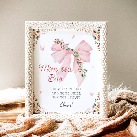 Aardbei Berry Sweet Pink Bow Mom-osa Bar Poster