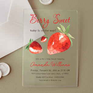 Aardbei Berry Sweet Red Waterverf Baby shower Acryl Uitnodigingen