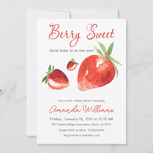 Aardbei Berry Sweet Red Waterverf Baby shower Kaart (Voorkant)
