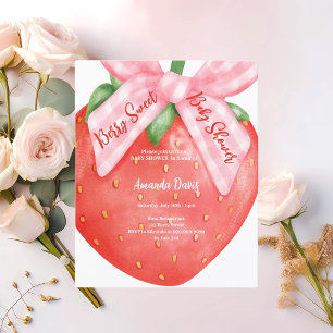 Aardbei Berry Sweet roze Baby shower uitnodiging