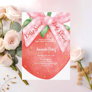 Aardbei Berry Sweet roze boog meisje Baby shower Kaart
