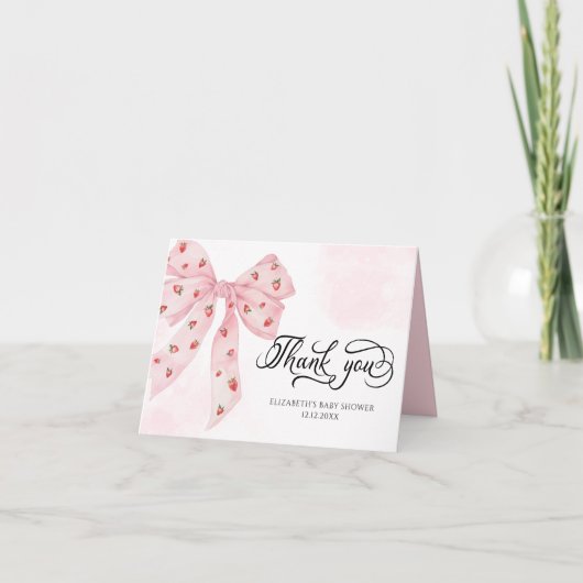 Aardbei Berry Sweet Schattige Roze Bow Dank u Bedankkaart (Voorkant)