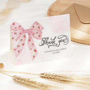 Aardbei Berry Sweet Schattige Roze Bow Dank u Bedankkaart