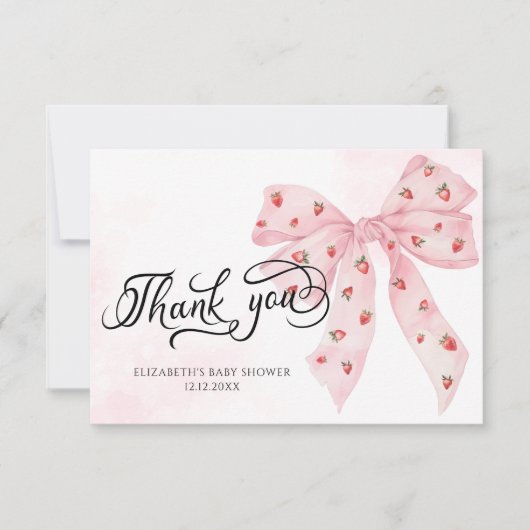 Aardbei Berry Sweet Schattige Roze Bow Dank u Kaart (Voorkant)