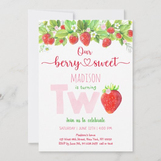 Aardbei Berry Sweet Second Birthday Kaart (Voorkant)