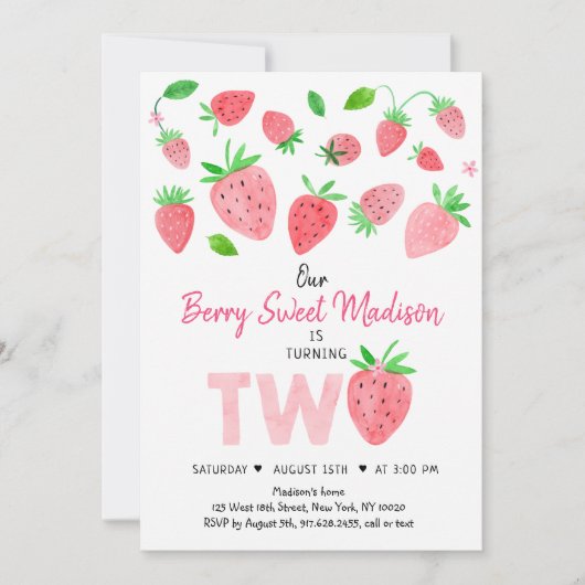 Aardbei Berry Sweet Second Birthday Kaart (Voorkant)