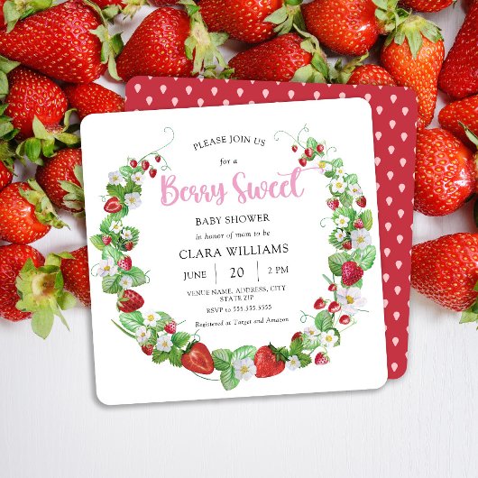 Aardbei Berry Sweet Square Baby shower Kaart