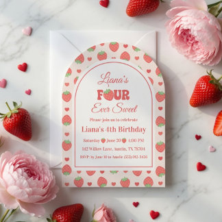 Aardbei Berry Vier Ooit Zoete Meisje 4e Verjaardag Kaart